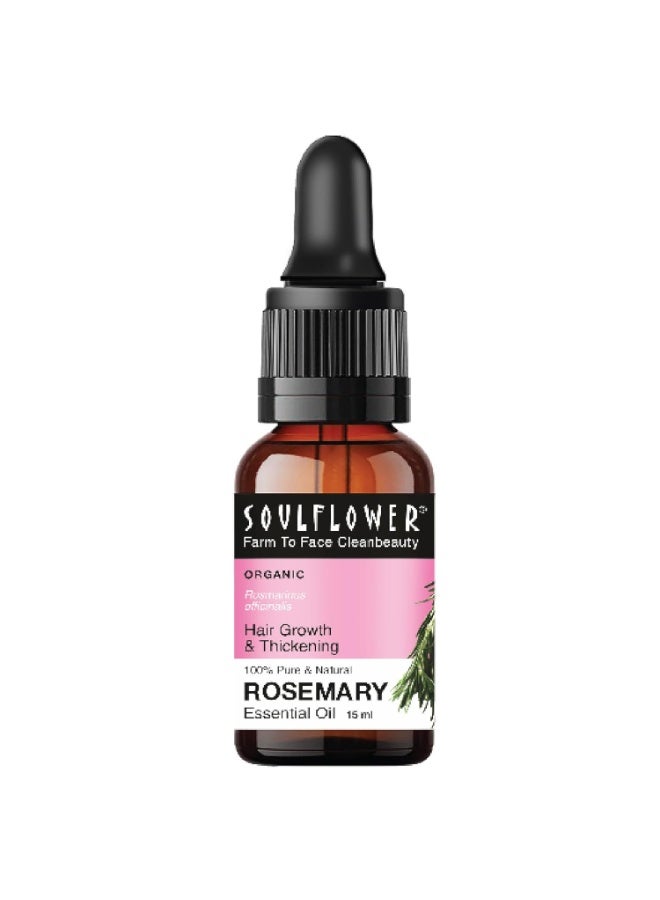 Soulflower Rosemary Essential Oil for Hair Growth, Hair Fall Control, Nourishment & Strengthens, Skin Care| Clinically Proven and Ecocert Certified Organic 100% Pure & Natural Undiluted, 15ml - Image 1